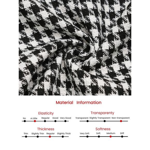 Houndstooth Blazer Collarless Crop Plaid Tweed Jacket Black White - Picture 5 of 7